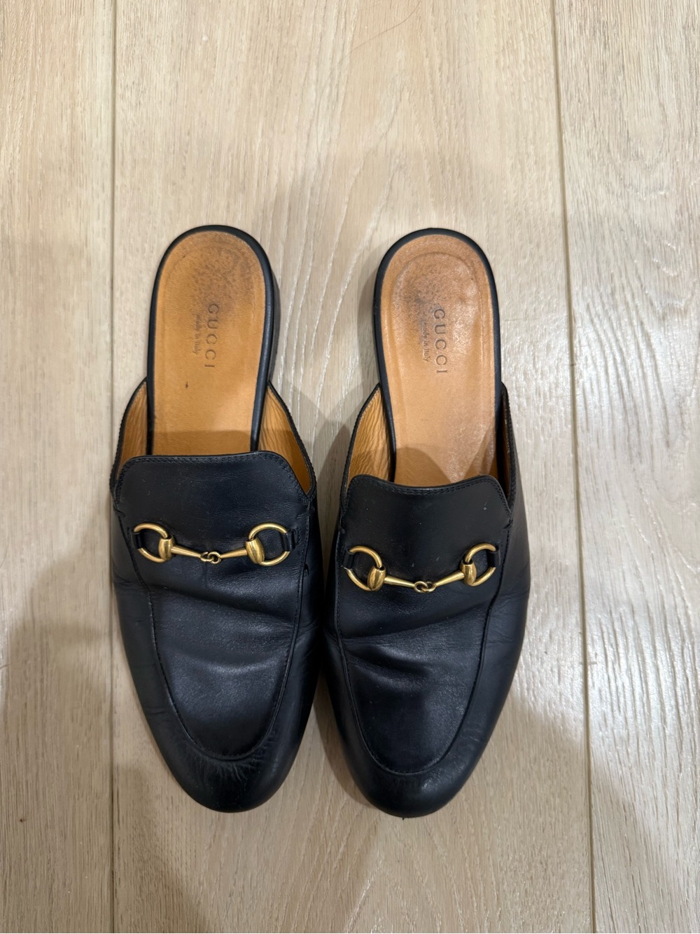 Gucci Black Leather Slip-On Horsebit Mules
